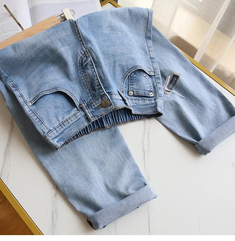 Bleached Jean Ankle Length Straight Denim Pants Women Harem Jeans Pockets Mid Waist Loose Fit Casual Solid Washed 2024 Aviola