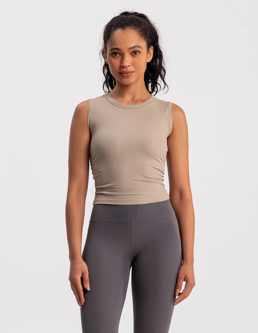 2024 Summer Women's Sports Vest Tank Vest Sleeveless Yoga Vest ruched Slim-fit Quick-dry Sports Tops Running Shirt Fitness Top Aviola