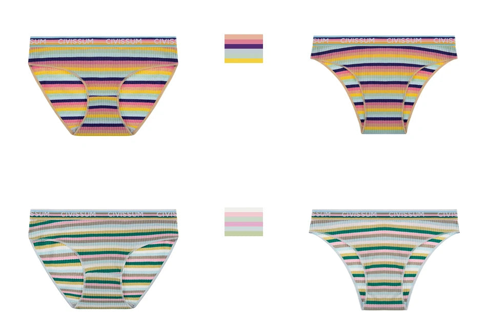 Women Cotton Seamless Panties Female Plus Size Sweety Underwear Sexy Colorful Rainbow Striped Lingerie Girls Cute Briefs NK606 Aviola