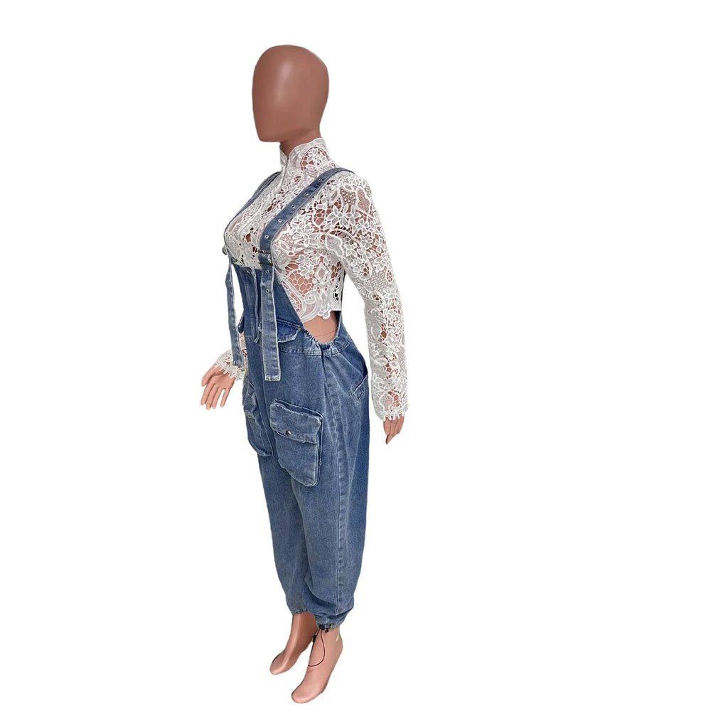 Women Jumpsuits Suspenders Jeans Pant One Piece Demin Overalls Y2k Streetwear Wide Leg Long Pant Casual Loose Rompers Mom Aviola