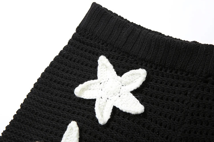 Nibber Summer Crochet Women 2 Piece Set Sexy Applique Hollow Beach Back Bandage Strapless Tops+Shorts Midnight Vacation Clubwear Aviola