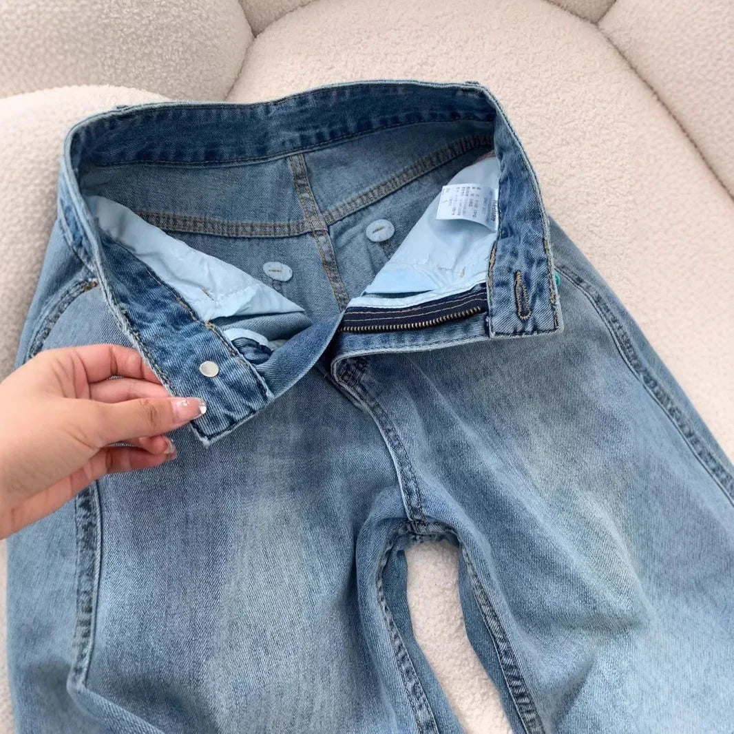 Wide Leg Jeans Women Denim Straight Pants Floor Length 2025 Streetwear High Waist Pockets Distressed Mom Jeans Vintage Trousers Aviola
