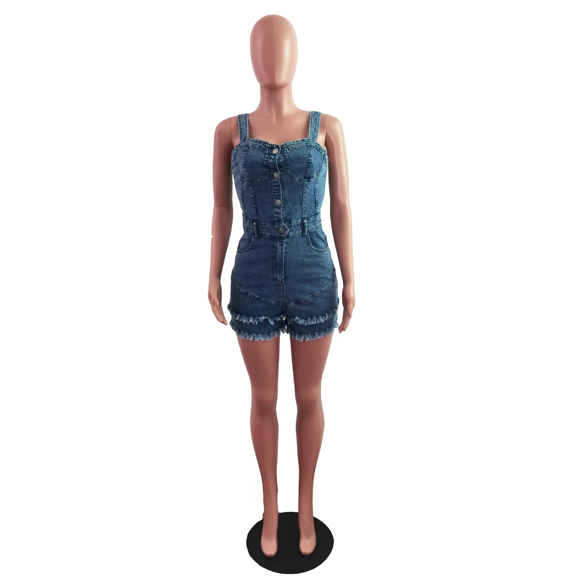 Women Denim Rompers Shorts Jeans Overalls High Waist Spliced Washed Jean Tassel Pockets One Piece Casual Skinny Solid 2025 Aviola