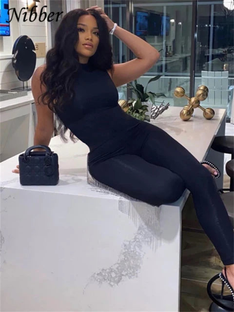 Nibber Summer Solid Basic Black White Jumpsuit Overalls Women's Clothing 2021 Street Casual Activity Wear Fitness Outfit Female Aviola