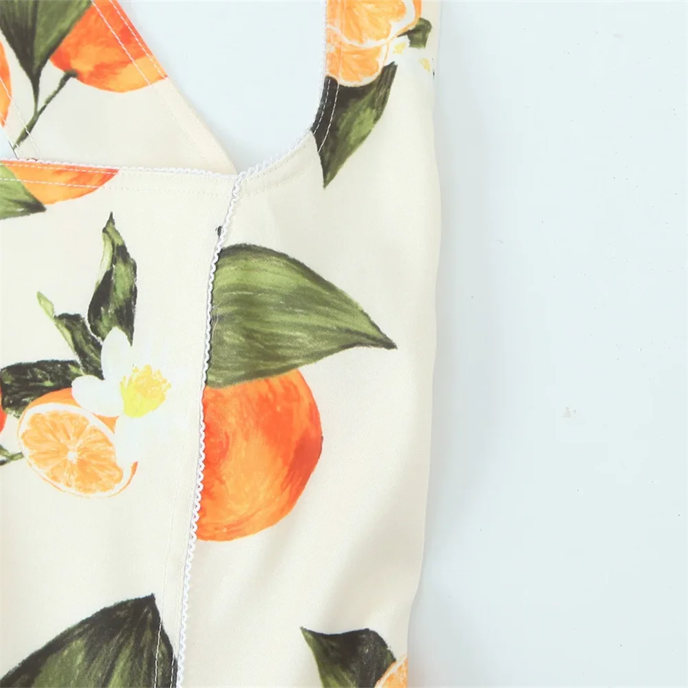 BM&MD&ZA2025cross-back design fruit print square collar simple casual suspender skirt summer new women's dress Aviola