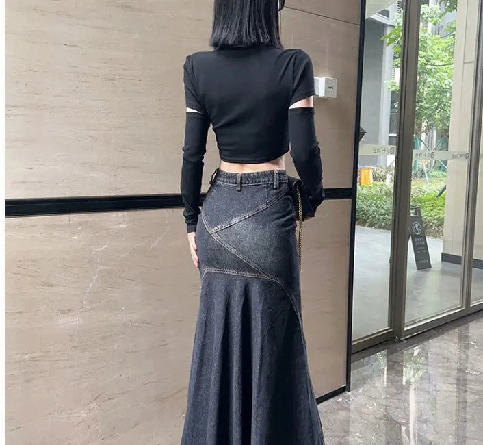 Maxi Skirt Women Casual Mermaid Streatwear High Waist Zipper Denim Skirts Y2k Streetwear Loose Long Mom Jeans Ankle Lenth Summer Aviola