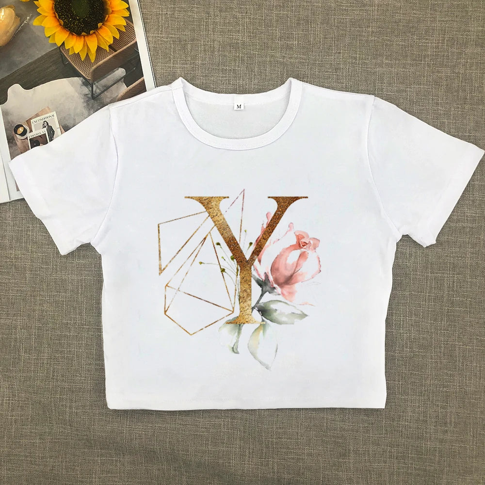 2024 Europe and the United States new printed art letter short sleeve women with street women T-shirt Y2K Aviola