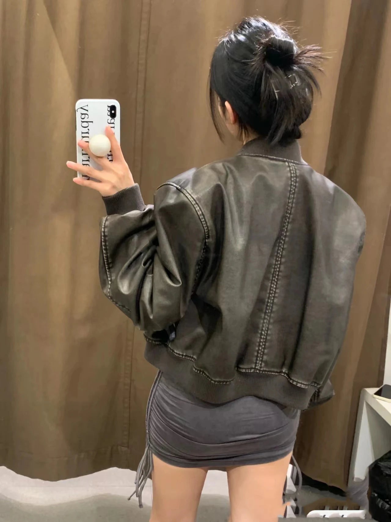 RARF  Women's  new vintage imitation leather bomber jacket coat top women's style Aviola