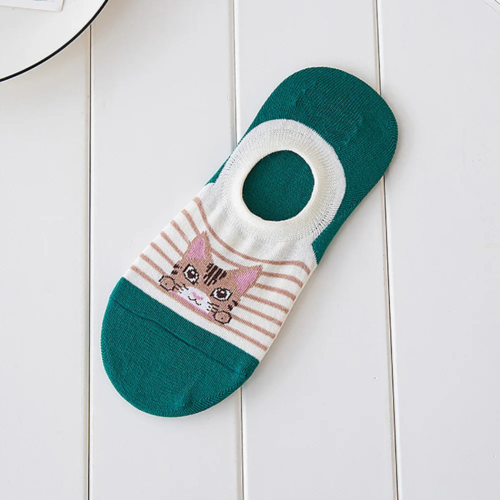 5 Pairs Summer Socks Female Invisible Cotton Cartoon Socks Shallow Ship Socks Aviola
