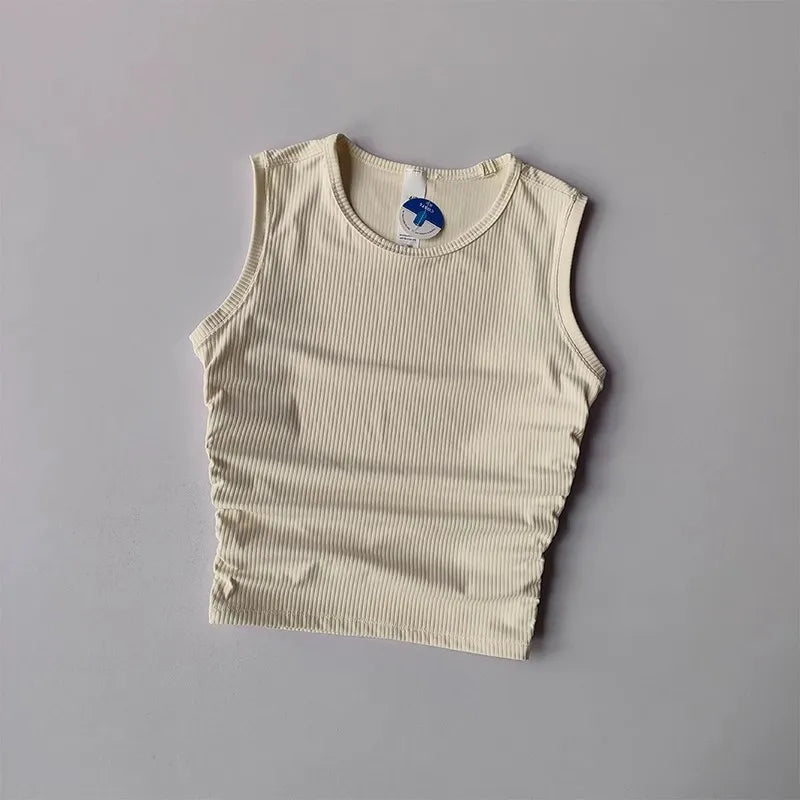 2024 Summer Women's Sports Vest Tank Vest Sleeveless Yoga Vest ruched Slim-fit Quick-dry Sports Tops Running Shirt Fitness Top Aviola