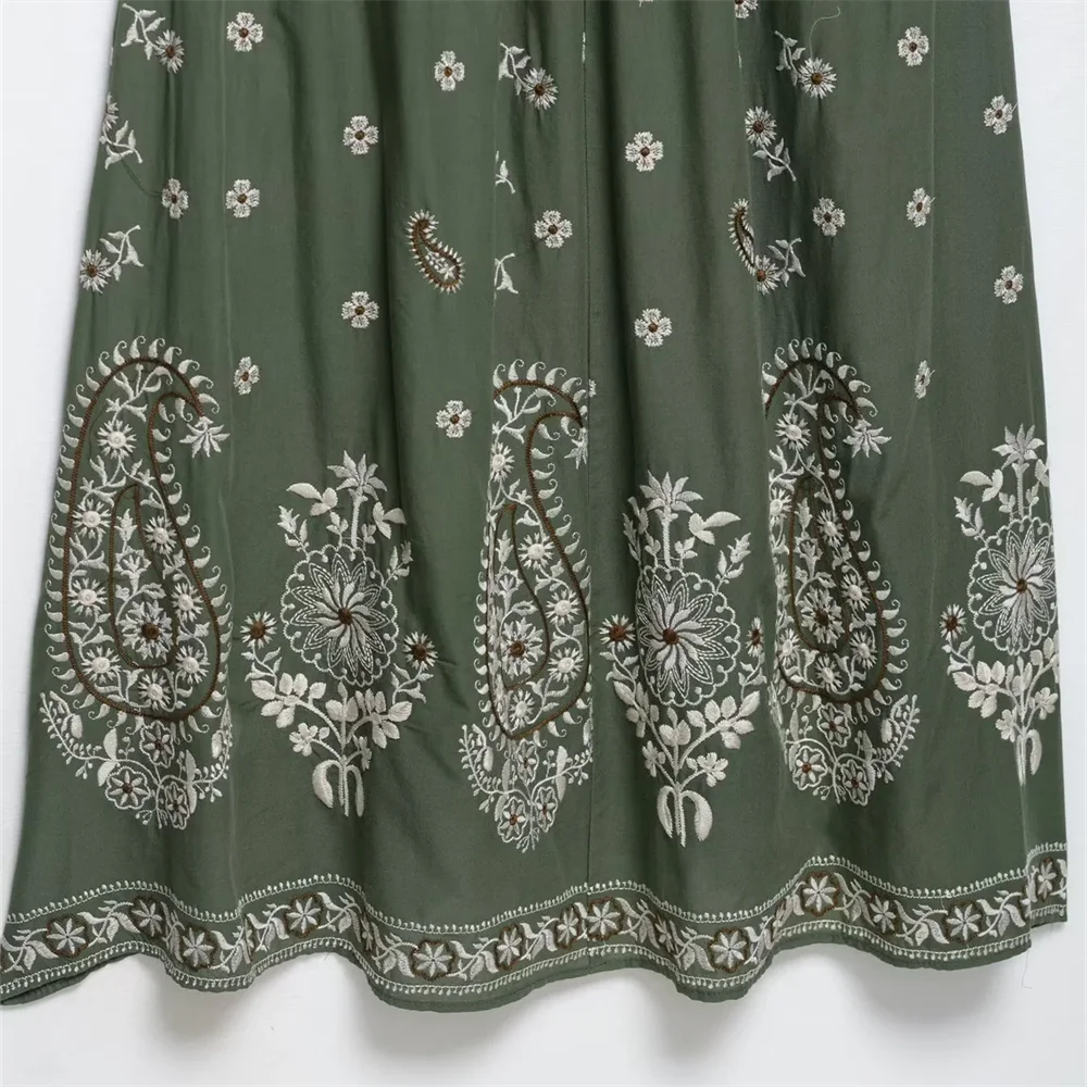 BM&MD&ZA2025embroidery print sling v-neck high waist loose halter neck backless dress summer women's wear Aviola