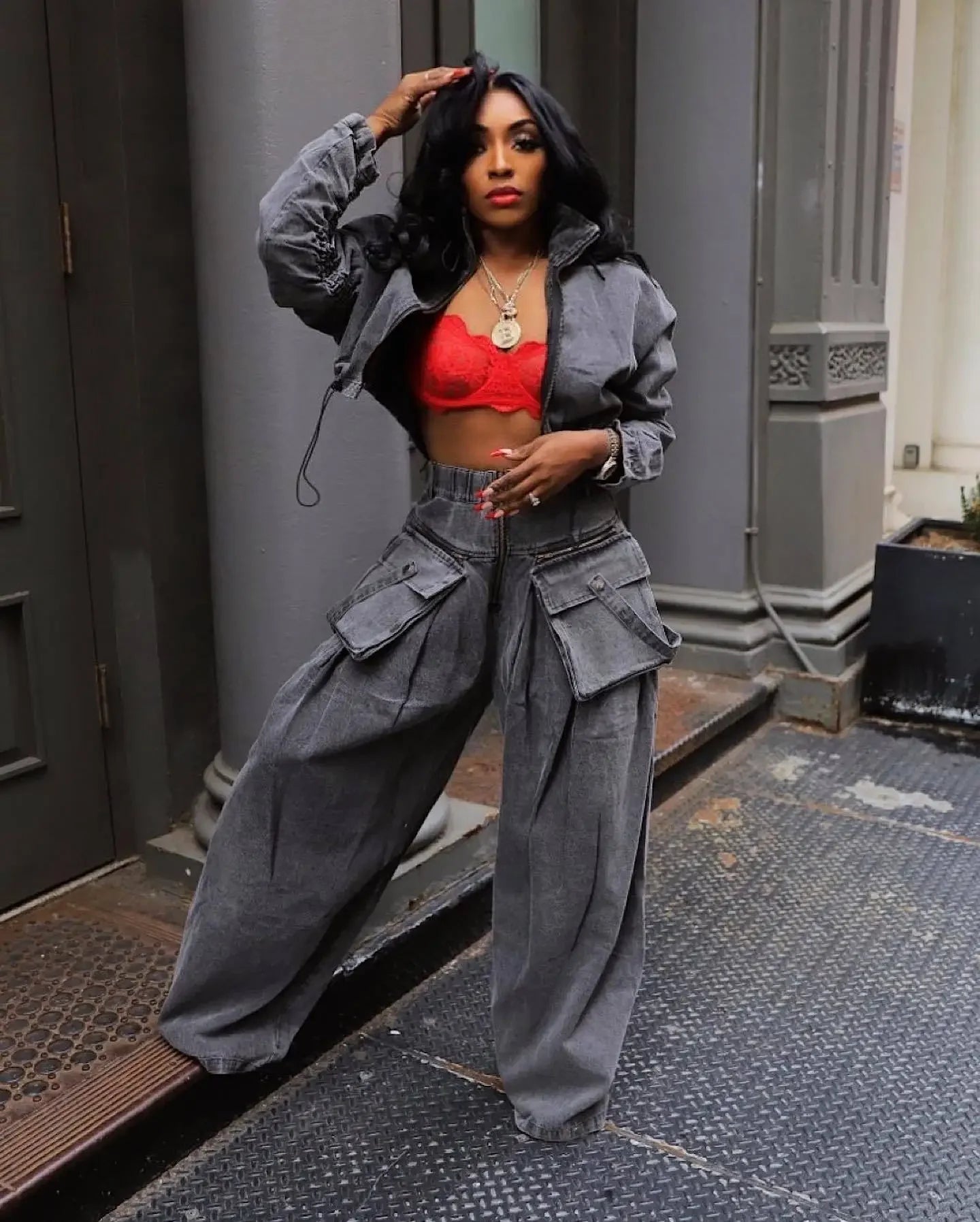 Denim Two Piece Sets Women Coat Jacket Wide Leg Pants Jeans Suits Matching Sets Trousers Outfits 2025 Y2k Streetwear Party Aviola