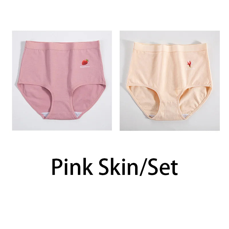 2Pcs/Set Women Printed Big Size Panties Cotton Underwear Lingerie Plus Size Sexy Female High Waist Comfort Briefs Aviola