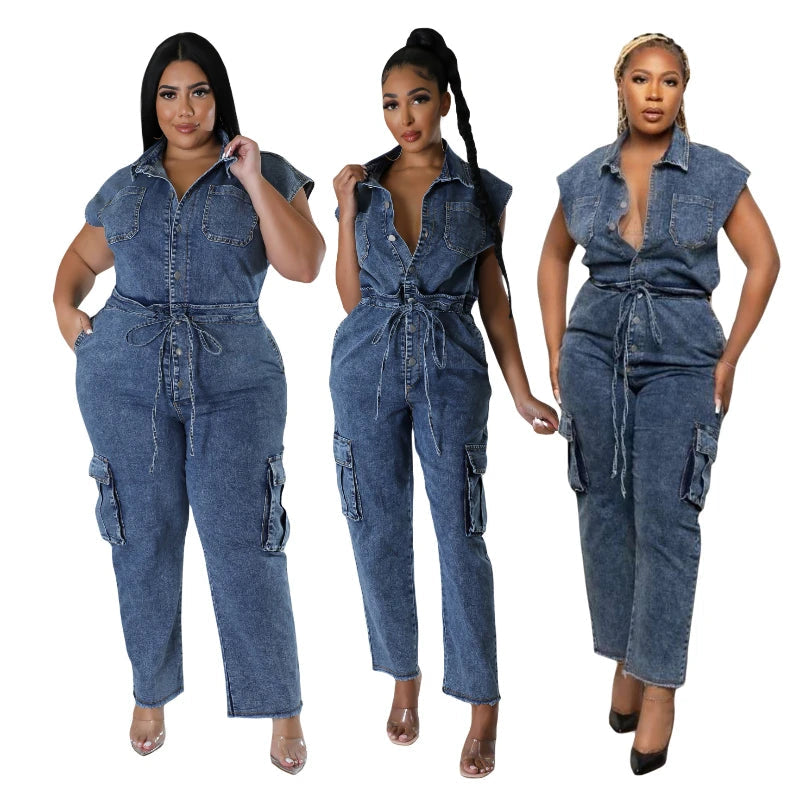 Demin Overalls Women Slim Fit Jumpsuits Sleeveless One Piece Long Pants Mom Jeans High Waist Y2k Club Party Casual Rompers Aviola