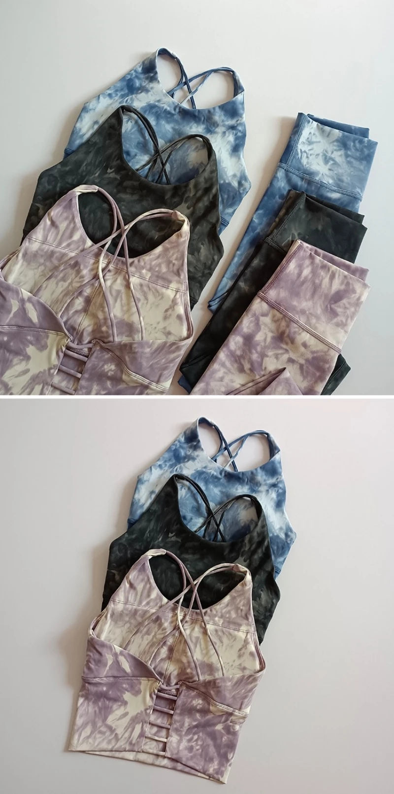 2PCS Seamless Women Yoga Set Workout Sportswear Fitness Crop Top Tie Dye High Waist Leggings Gym Clothing Two Piece Sports Suits Aviola