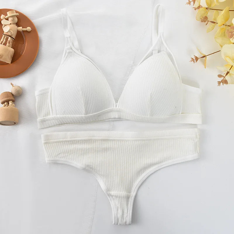 Push Up Bra Non-Wire Brassiere Low Waist Thongs Women Cotton Lingerie Set Padded Bralette Female Sexy Underwear Set Aviola