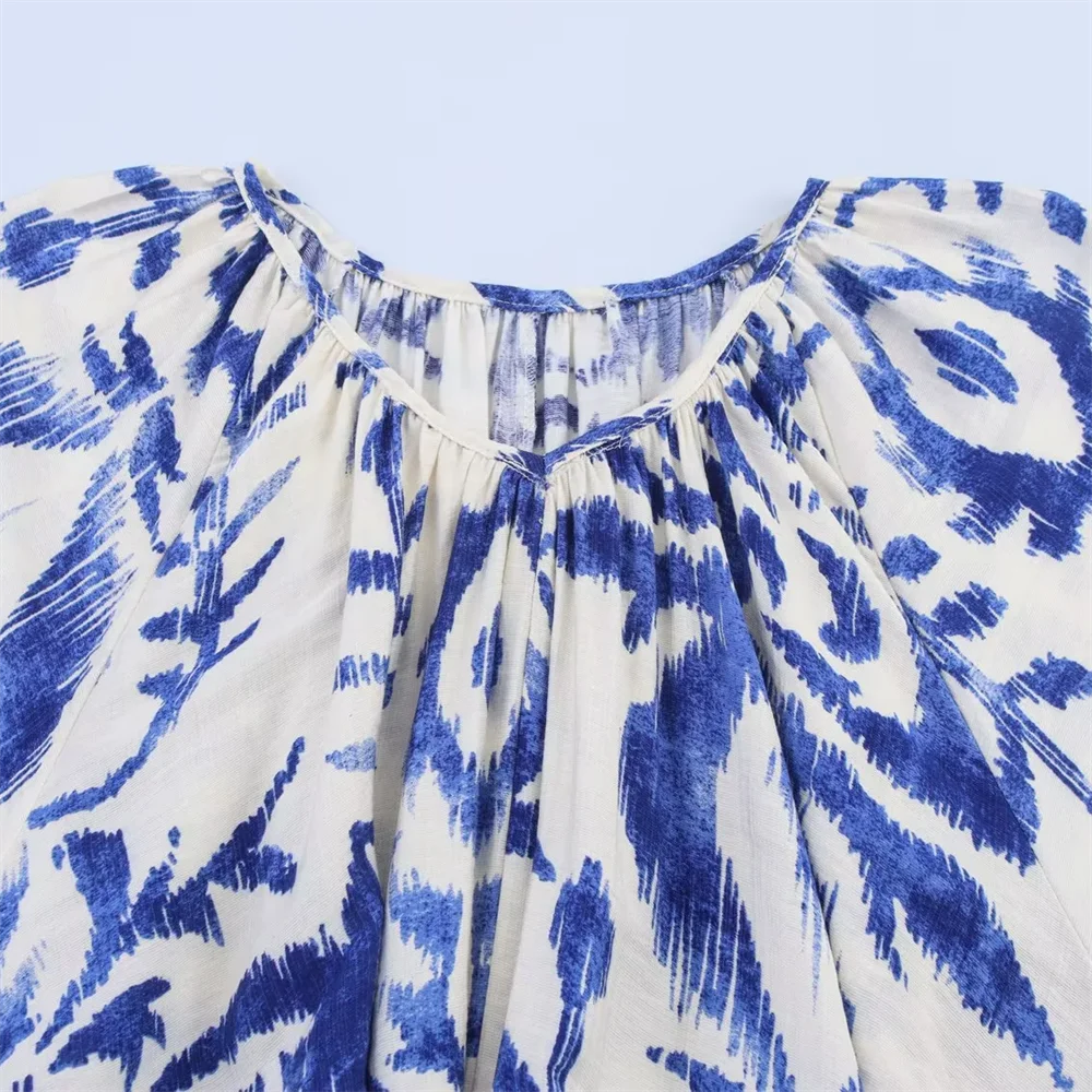 BM&MD&ZA2025Plant Flower Round Neck Dress Loose Long Skirt Holiday Style Beach Skirt Summer Women's Wear Aviola