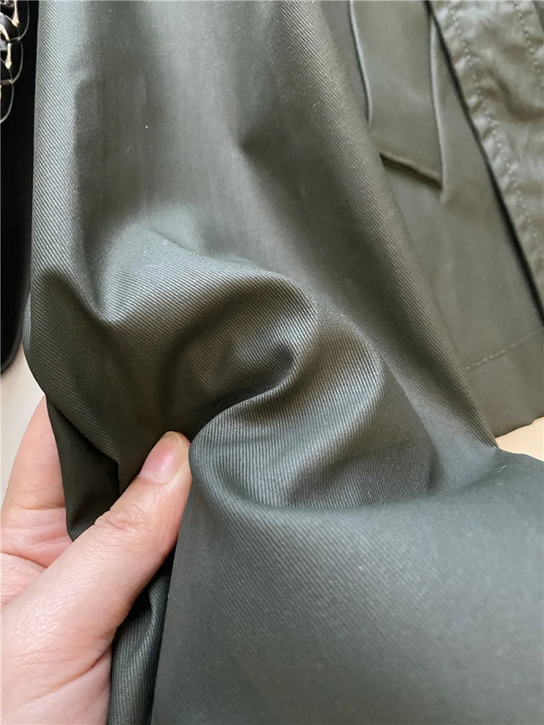 RARF 2024 autumn new women's fashion pocket double breasted waxed leather short trench coat women's top coat Aviola