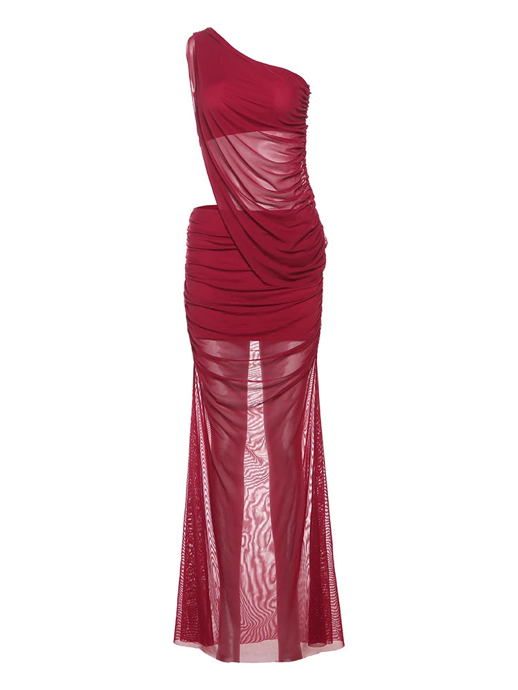Nibber See Through Irregular 2 Piece Set Women Double Deck Diagonal Collar Tank Top+Ruched Maxi Skirts Matching Club Outfits Aviola