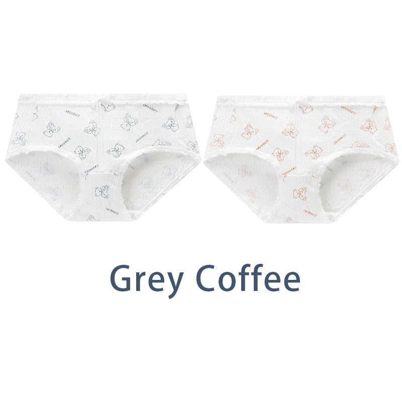 2PCS/Set Women Cotton Panties Girls Cute Bear Briefs Bow Mid Waist Underpants Girls Cartoon Underwear Female Sweet Lingerie Aviola