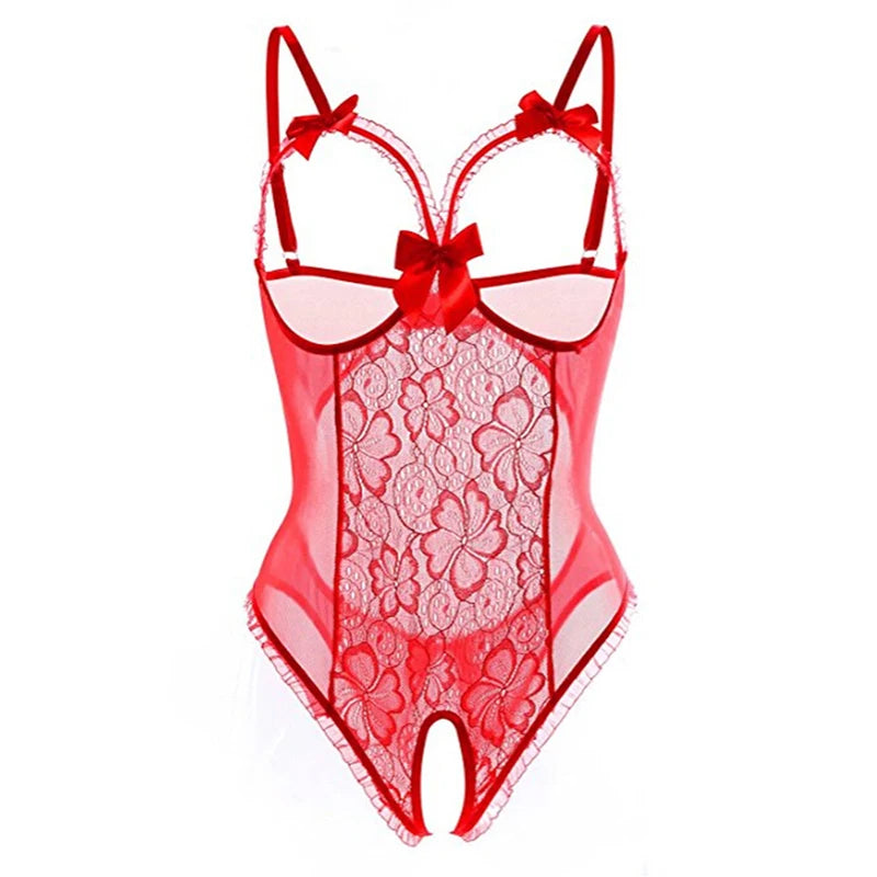 Women Porn Underwear Lace Hollow Open Bra Set Plus Size Sexy Costumes Deep V Neck Teddy Bodysuits Erotic Crotchless Lingerie Set Aviola