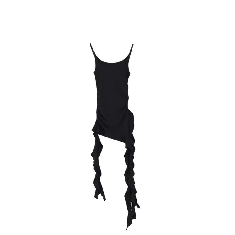 MEXZT Y2K Irregular Black Tank Top Women Grunge Aesthetic Sexy Backless Camis Gyaru Streetwear Korean Tees Summer Design Tanks Aviola
