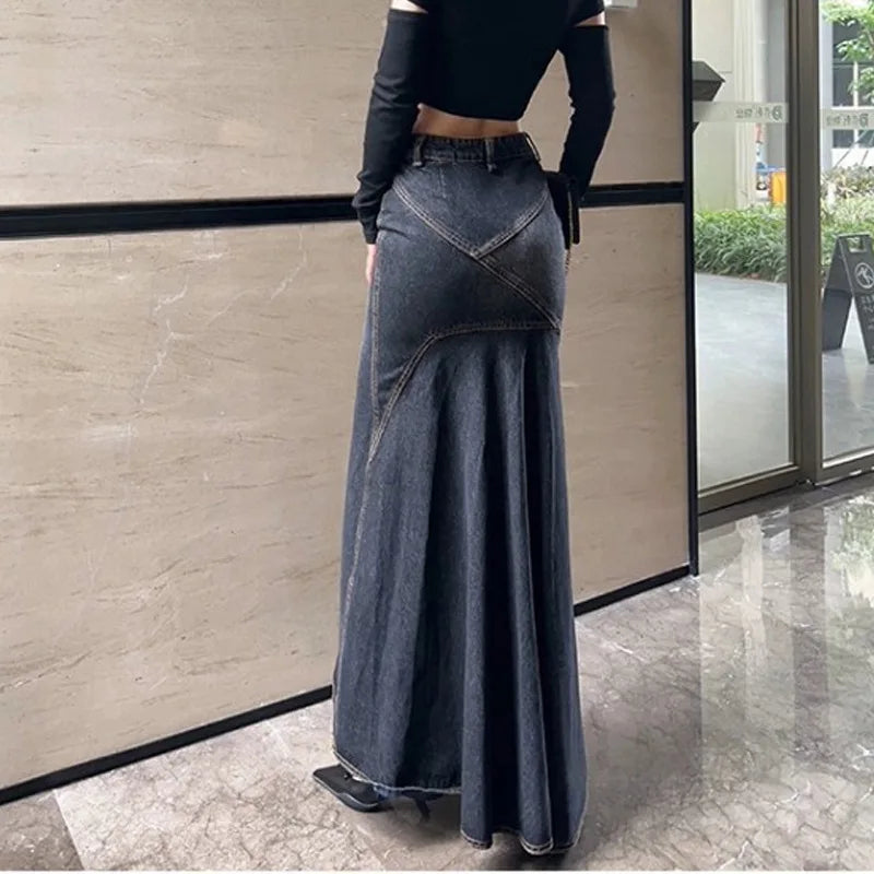 Maxi Skirt Women Casual Mermaid Streatwear High Waist Zipper Denim Skirts Y2k Streetwear Loose Long Mom Jeans Ankle Lenth Summer Aviola