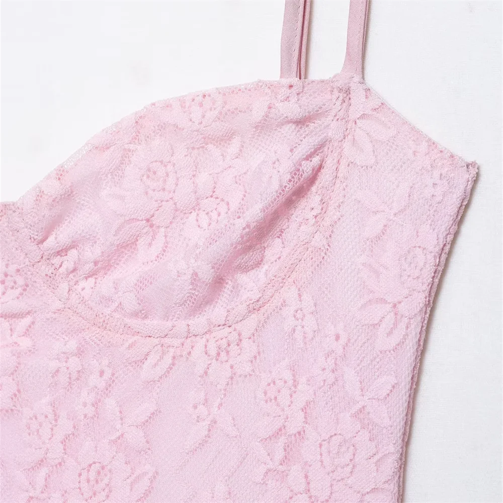BM&MD&ZA2025lace satin textured stitching tube top suspender slim dress long dress summer women's wear Aviola