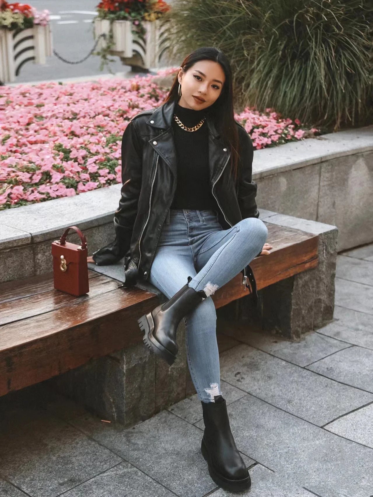 RARF  New 2024 Women's motorcycle leather PU imitation leather loose jacket black jacket Aviola