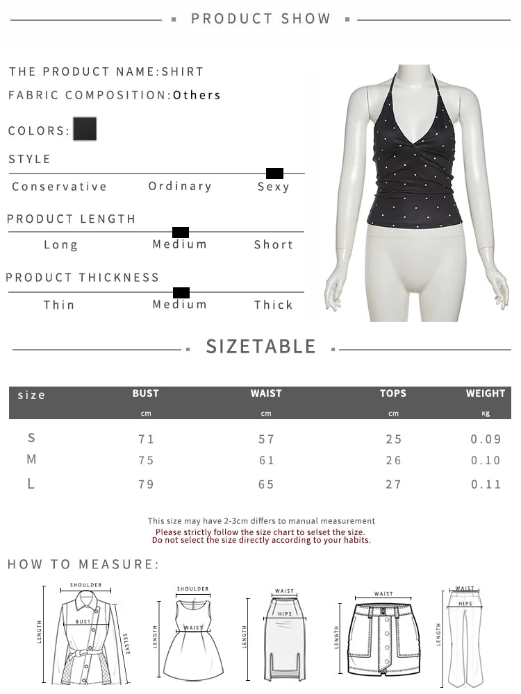 Nibber Polka Dot Print Tops Women v-Neck Halter Lace-Up Backless Sleeveless Skinny Sexy Daily Street Summer Versatile Outfits Aviola