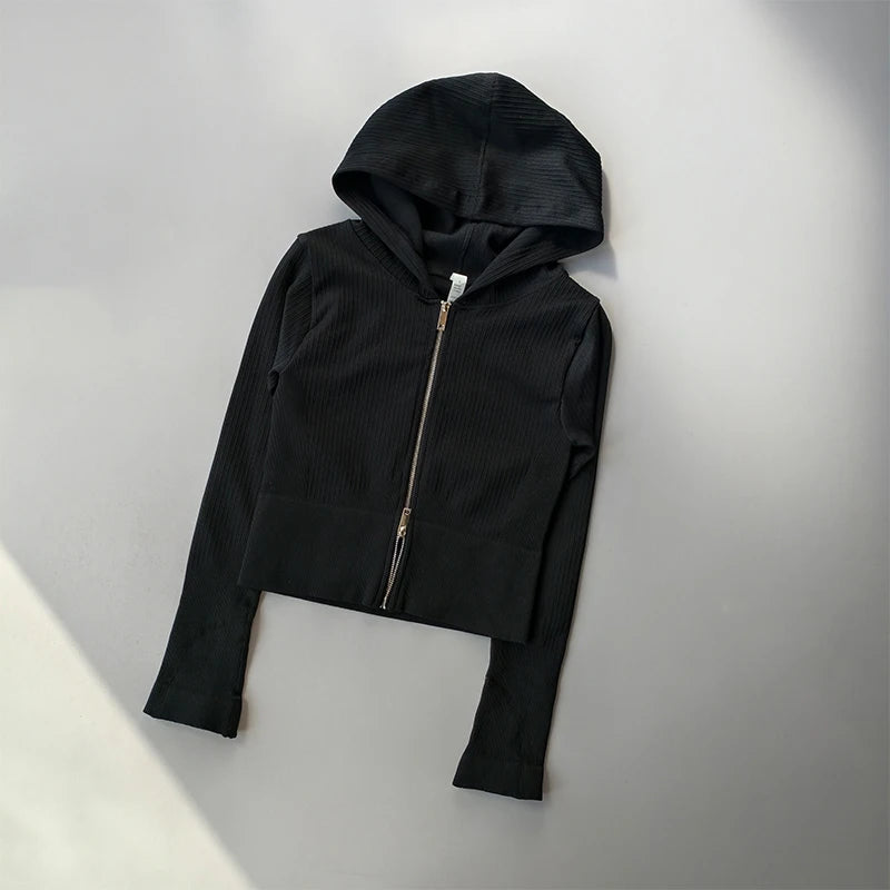 2024 New Hooded Tight Fitting Sports Jacket for Women's Running Training Yoga Suit Long Sleeved Zipper Yoga Jacket Running Top Aviola