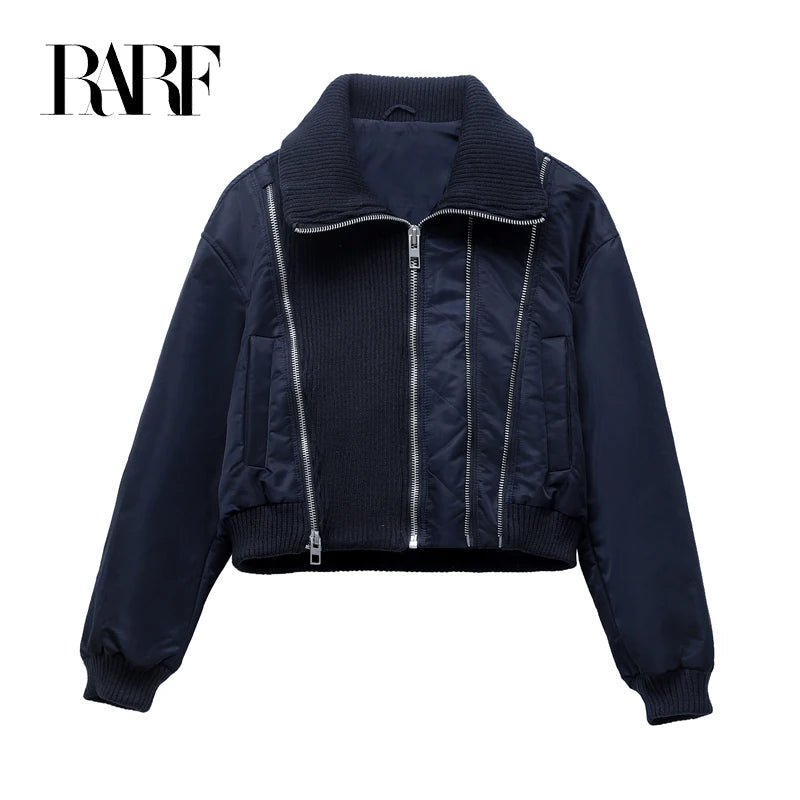 RARF 2024 new women's zipper stitching bomber jacket clip cotton jacket stitching women's top Aviola