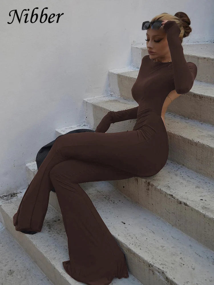Nibber Sexy Open-Back Jumpsuit Hollow New Spring Fashion Flared High Street For Temperament Women Street Daily Commuting Wear Aviola