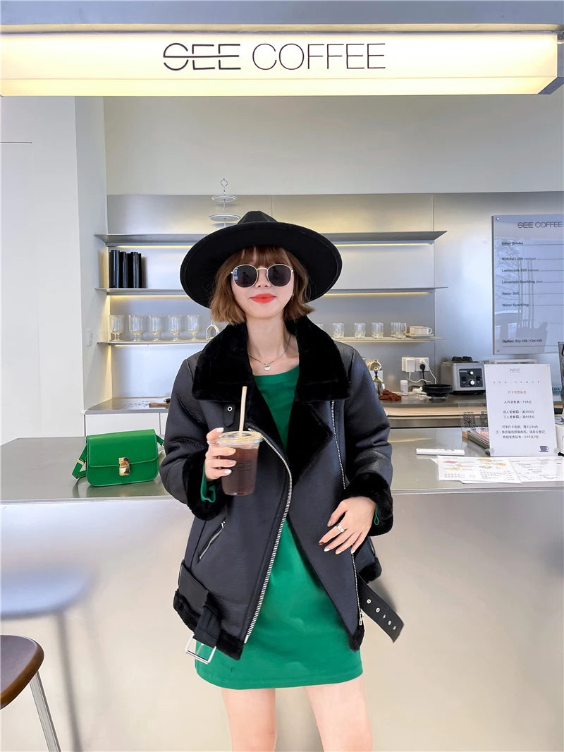 RARF The new  women's jacket with extra thick warm and extra thick lamb feather rider jacket with artificial fur Aviola