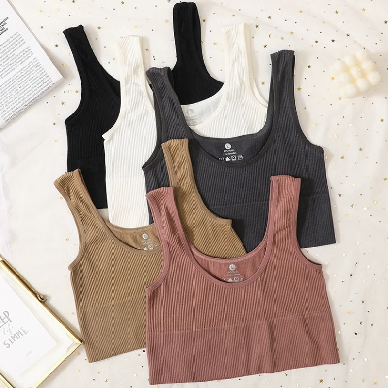 Seamless Bras For Women Streetwear Rib Sports Tank Top Sexy Lingerie No Pads Crop Top Female Fitness Underwear Aviola