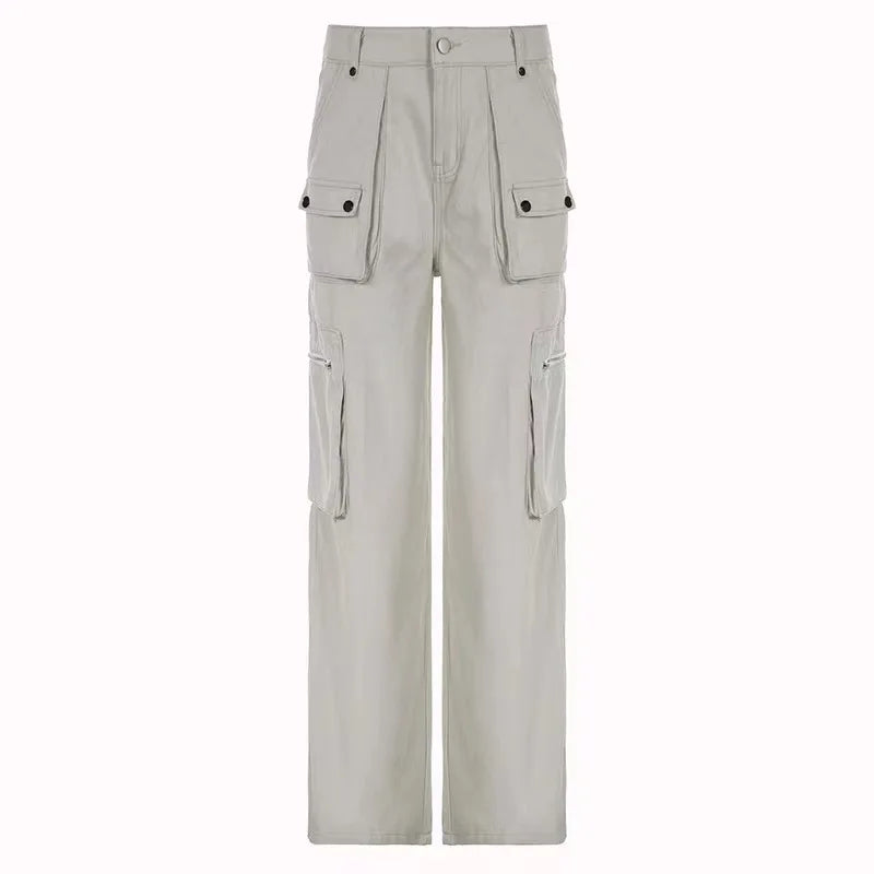 Cargo Pants Women Casual Jeans Utility Low Waist Trousers Pockets Zipper Straight Y2k Streetwear Loose 2025 Summer Party Club Aviola