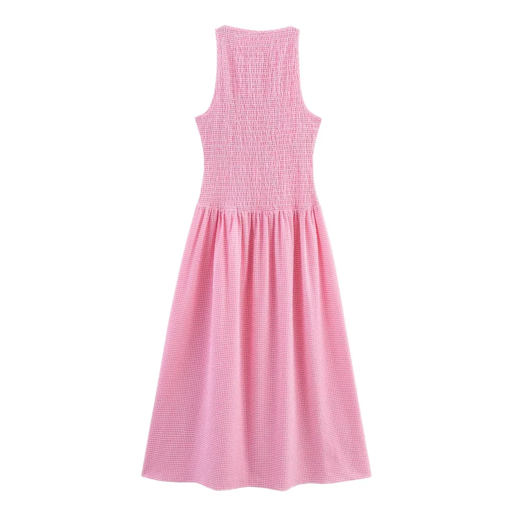 BM&MD&ZA2025plaid round neck sleeveless vest dress casual versatile stretch dress summer new women's clothing Aviola