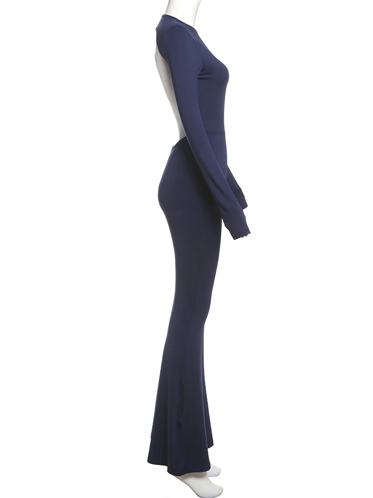Nibber Sexy Open-Back Jumpsuit Hollow New Spring Fashion Flared High Street For Temperament Women Street Daily Commuting Wear Aviola