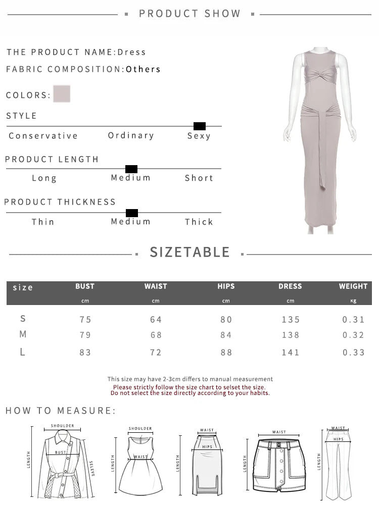 Nibber Elegant Ruched Knot Dress Women Chest Wrap Y2K Long Ribbon Solid o-Neck Simple Streetwear Stretch Sleeveless Vestidos Aviola