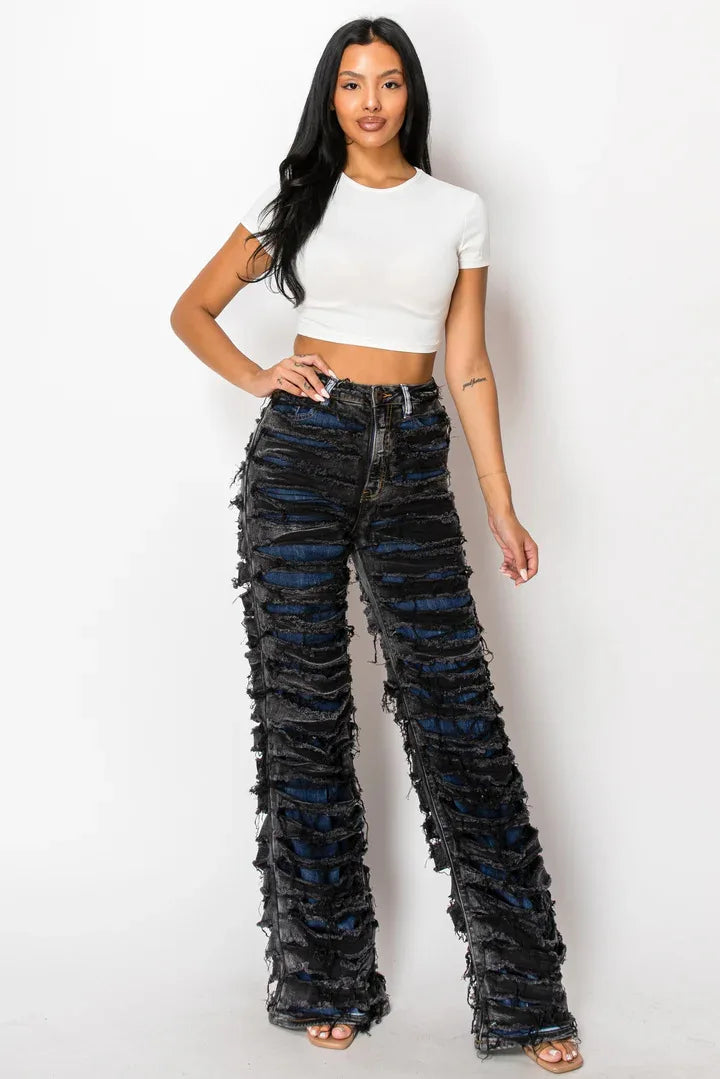 Vintage Jeans Straight Pants Women Double Hole Denim Trousers Streetwear High Waist Stretch Punk Gothic Y2k 2025 Floor Length Aviola