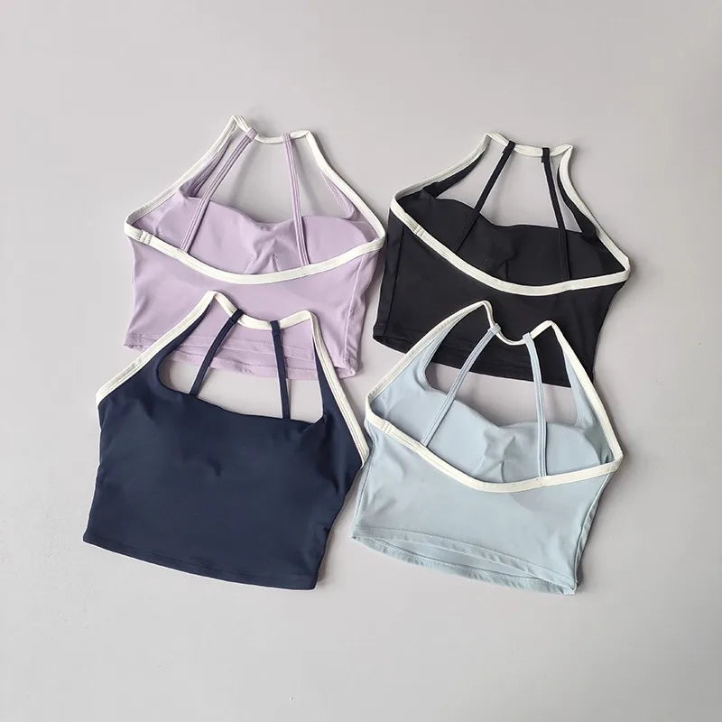 Women's Beauty Back Sports Bra Shockproof Fixed Pad Yoga Bras Running Underwear Training Color Block Fitness Vest Gym Tops Aviola
