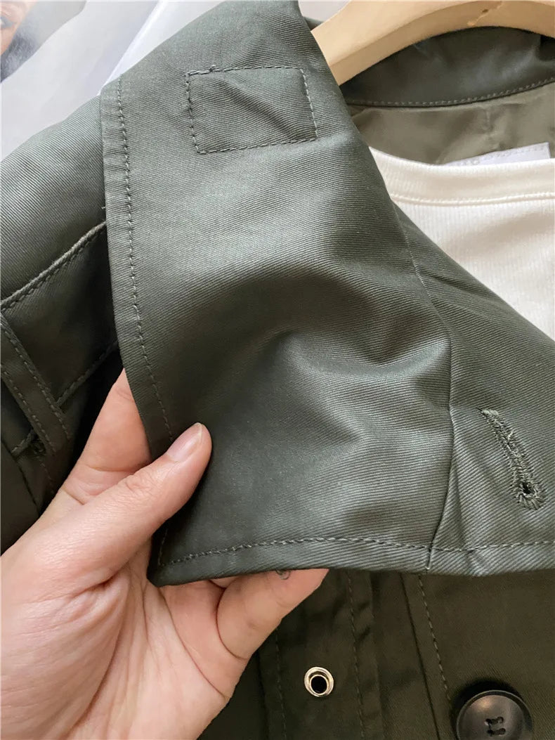RARF 2024 autumn new women's fashion pocket double breasted waxed leather short trench coat women's top coat Aviola