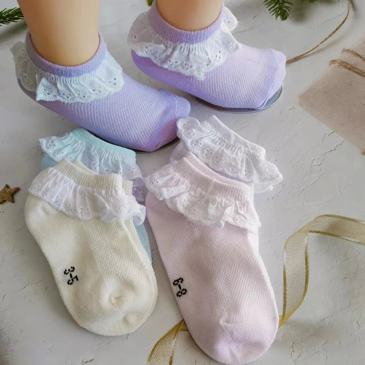 5 pairs Spring/Summer Children's socks Lace socks Summer thin mesh socks Pure cotton baby boat socks Girls Princess socks Aviola