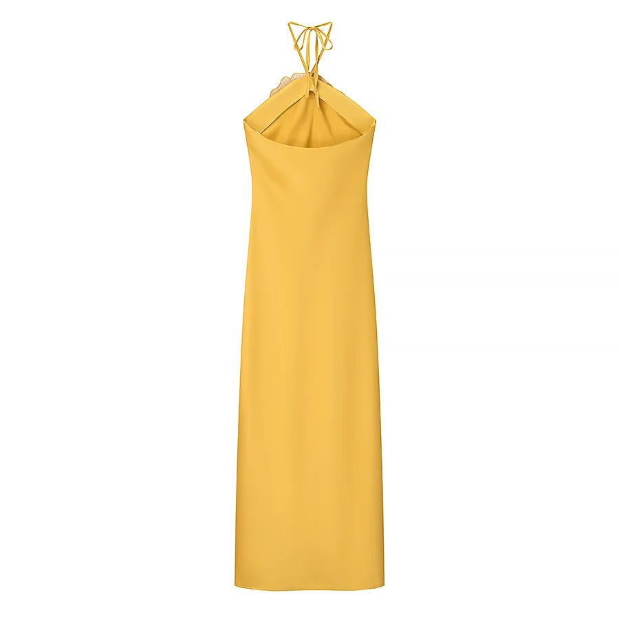UNIZERA Women's Slim Dress with Three-Dimensional Flower Decoration Thin Strap Halter Neck Design for Summer 2025 Aviola