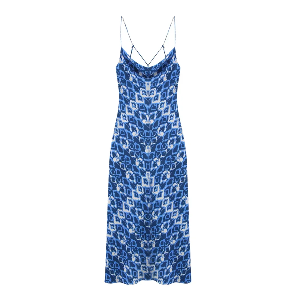 BM&MD&ZA2025Fashion Printed Underwear Style Midi Suspender Dress Resort Style Slim Midi-Length Skirt Summer Women's Clothing Aviola