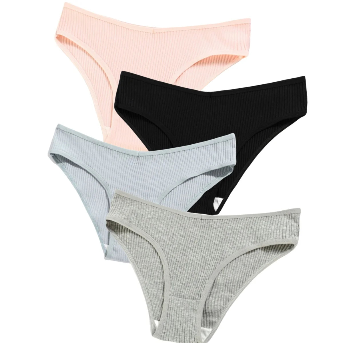 4Pcs/Set Seamless Panties Cotton Briefs Low Waist Bikini Panty Sports Underwear Breathable Solid Color Ribbed Underpants Aviola