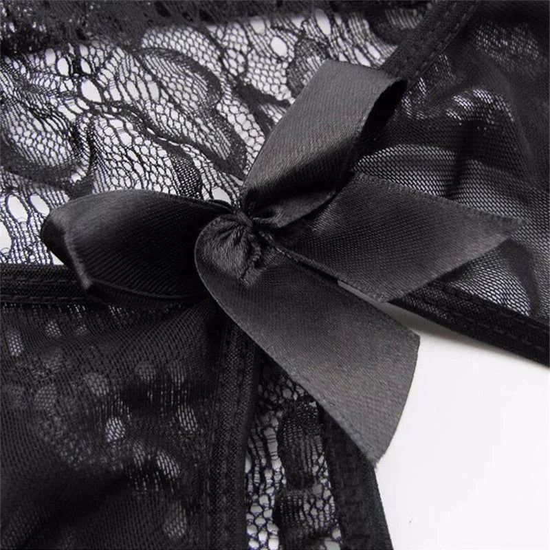 Women Porn Underwear Lace Hollow Open Bra Set Plus Size Sexy Costumes Deep V Neck Teddy Bodysuits Erotic Crotchless Lingerie Set Aviola