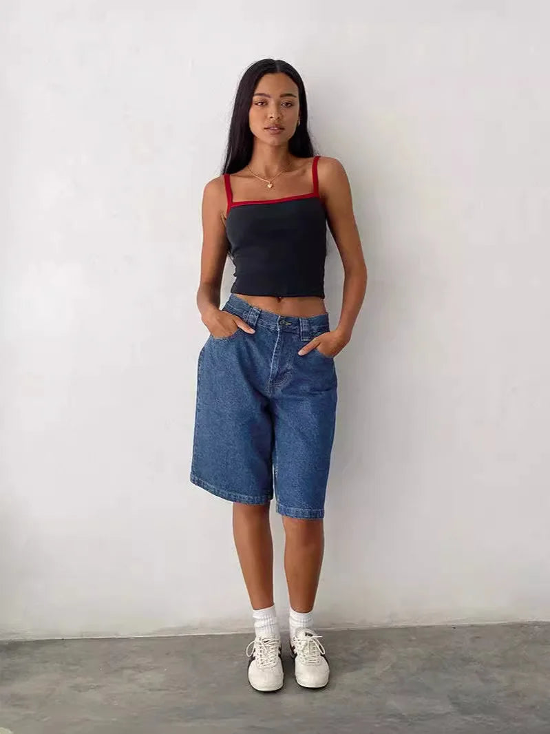 Denim Pant Women Wide Leg Jeans Calf Length Pants High Waist Straight Trousers Y2k Streetwear Mom Jeans Casual Loose Summer Aviola