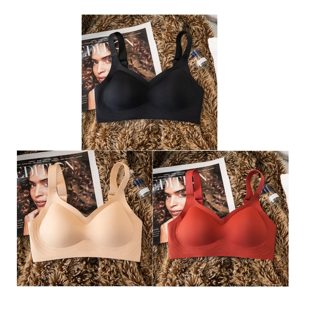 3Pcs/Set Seamless Bras For Women Padded Bra Non-wire Underwear Sexy Lingerie Wide shoulder Straps Brassiere Soft Tops Intimates Aviola