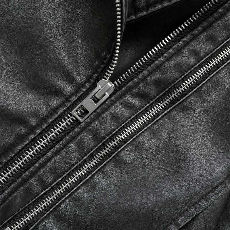 RARF 2024 Women's new short make old effect imitation leather motorcycle jacket jacket women's washed gray leather coat Aviola